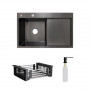 Комплект Lidz Handmade H7849BR Мийка для кухні інтегрована крило зправа BlackPVD у комплекті з дозатором + SD00053655