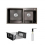 Комплект Lidz Handmade H7843 Мийка для кухні з двома чашами інтегрована BlackPVD у комплекті з дозатором + Lidz K01B Корзина для SD00053656