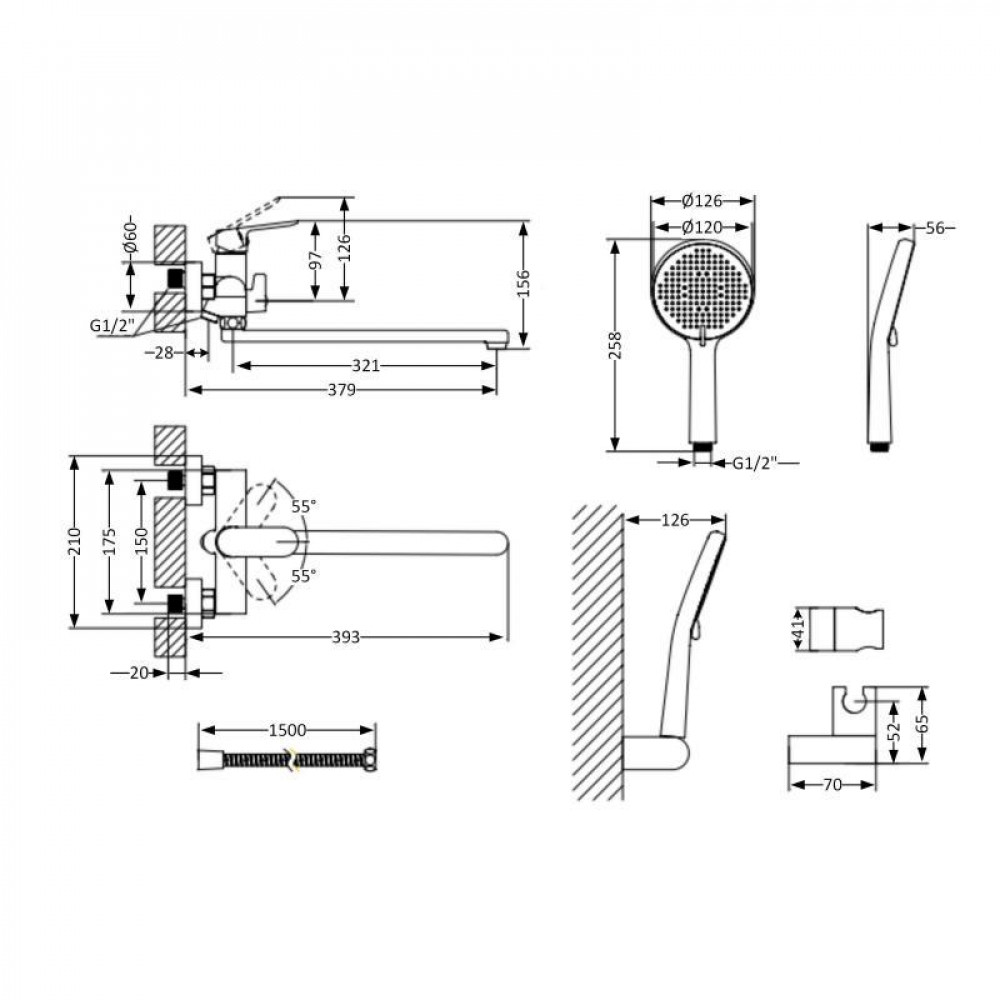 Смеситель для ванны Qtap Evia с длинным поворотным изливом (с душевым гарнитуром) QTEVI260CRM47579 Chrome SD00053703