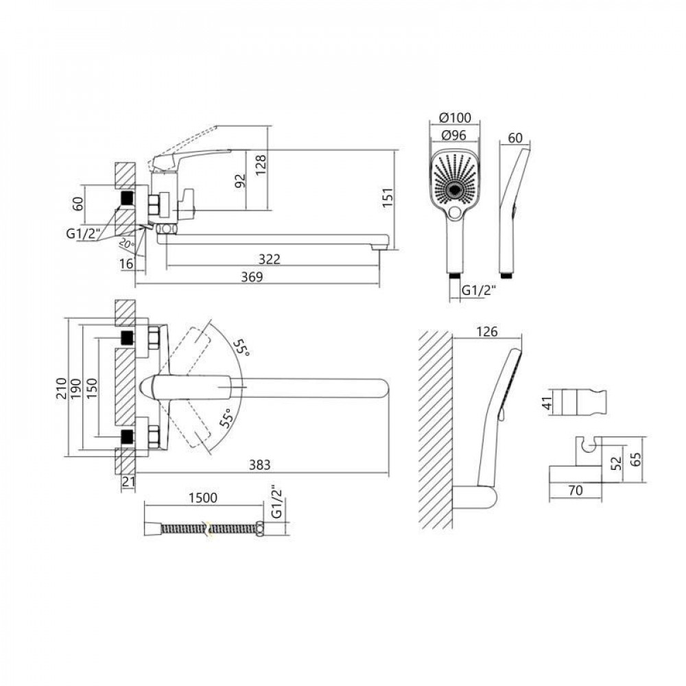 Змішувач для ванни Qtap Tern з довгим поворотним виливом (з душовим гарнітуром) QTTER260CRM47587 Chrome SD00053711
