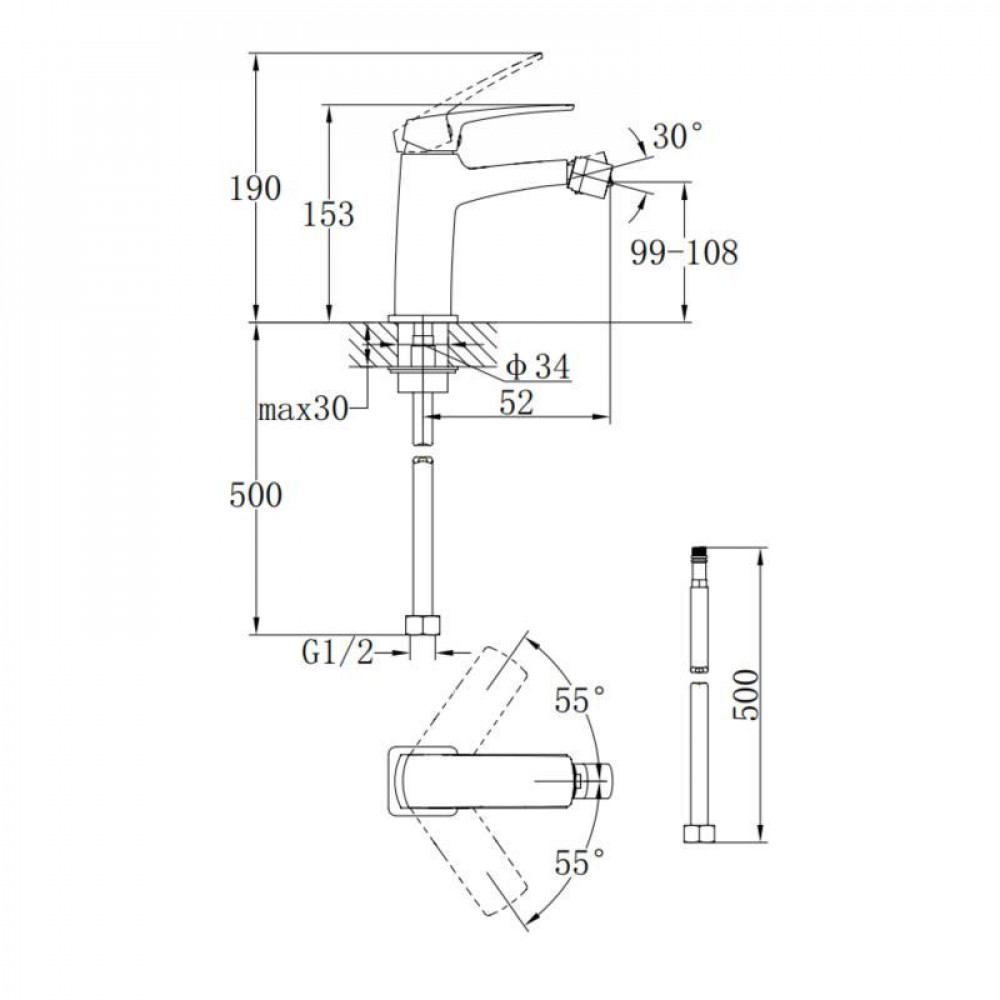 Змішувач для биде Qtap Tern QTTER255CRM47589 Chrome SD00053713