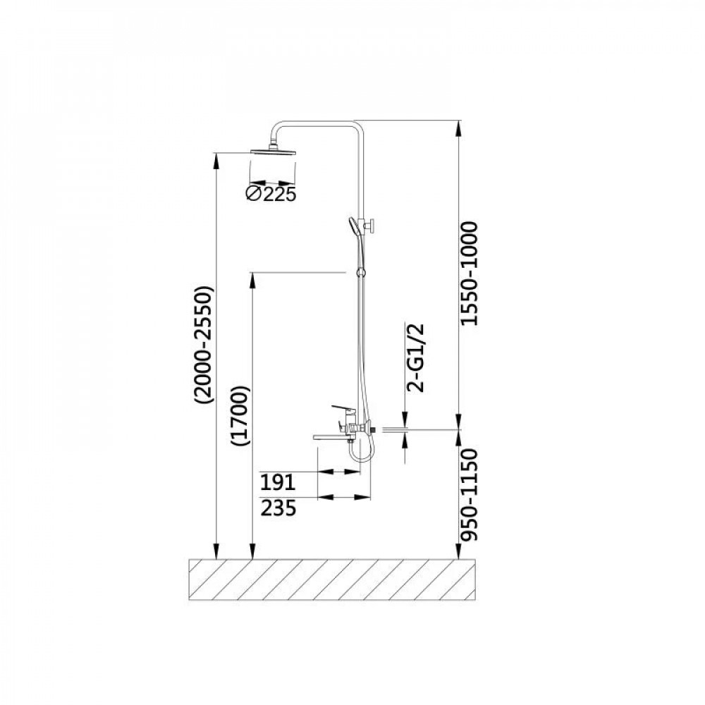 Душова система універсальна Qtap Aries на три споживача (з виливом) QTARI1112CRM47606 Chrome SD00053730