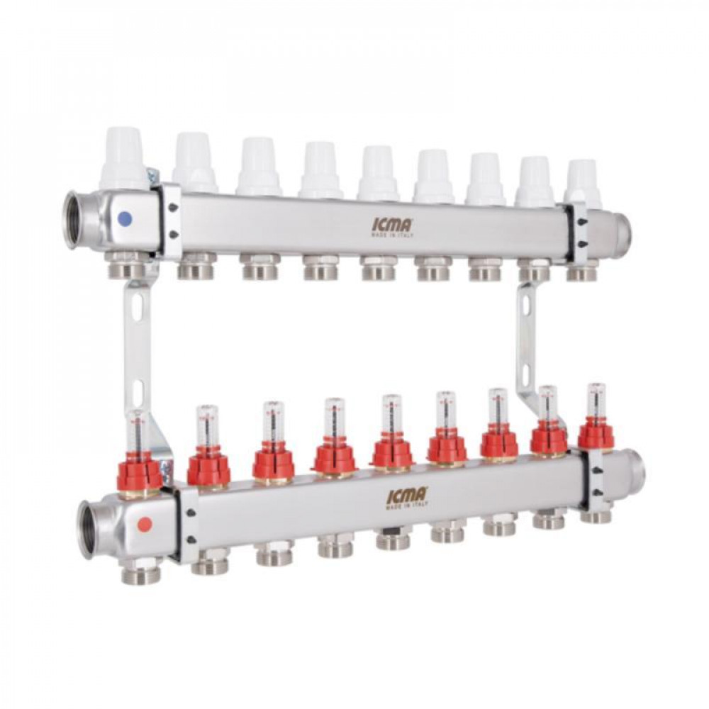 Колектор з витратомірами (нерж.) 1" х9 Icma № К073 SD00053737
