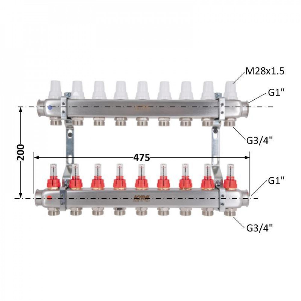Колектор з витратомірами (нерж.) 1" х9 Icma № К073 SD00053737