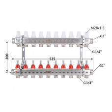 Колектор Icma № К073 з витратомірами (нерж.) 1" х 3/4" на 2 виходів