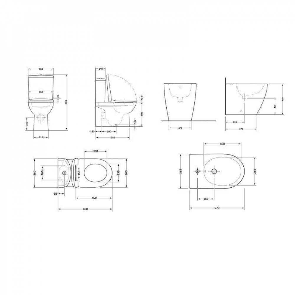 Акційний набір: Унітаз напольний Robin Ultra Quiet QT13226083AMB 660x360x855 Black + Біде напольне Robin SD00054052
