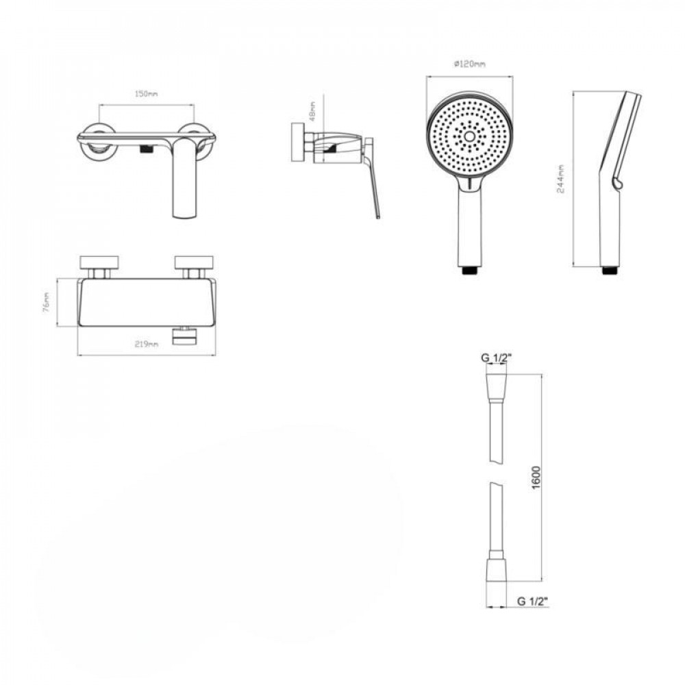 Комплект Qtap Slavonice Black Matt: Змішувач QTROB4060102B + Шланг QTHADPVCSQ160B + Лійка QTRUC125BLM45951 SD00054150