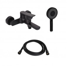 Комплект Qtap Slavonice Black Matt: Змішувач  QTSLA259BLM45918 + Шланг QTHADPVCSQ160B + Лійка QTRUC125BLM45951