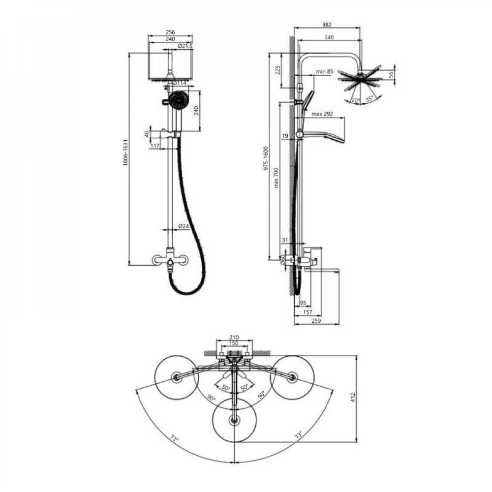 Душова система латунна універсальна Lidz Astra 1030 на три споживача (з виливом) (k35) LDAST1030CRM48086 SD00054210