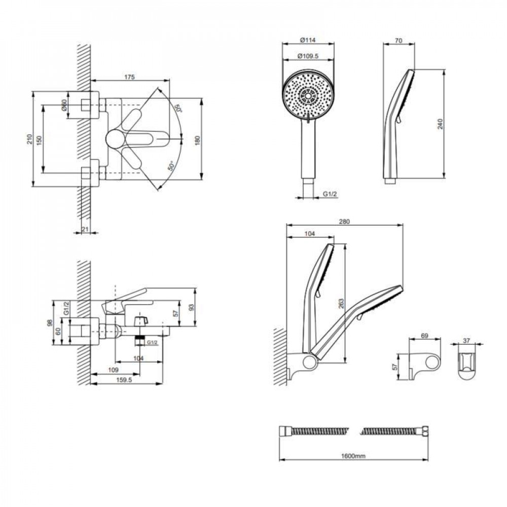 Змішувач латунний для ванни Lidz Astra 006 (з душовим гарнітуром) (k35) LDAST006CRM48087 Chrome SD00054211