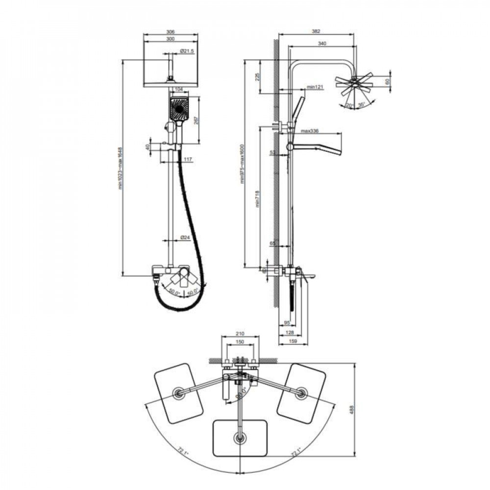Душова система латунна універсальна Lidz Orion 1030 на три споживача (з виливом) (k35) LDORI1030CRM48092 Chrome SD00054216