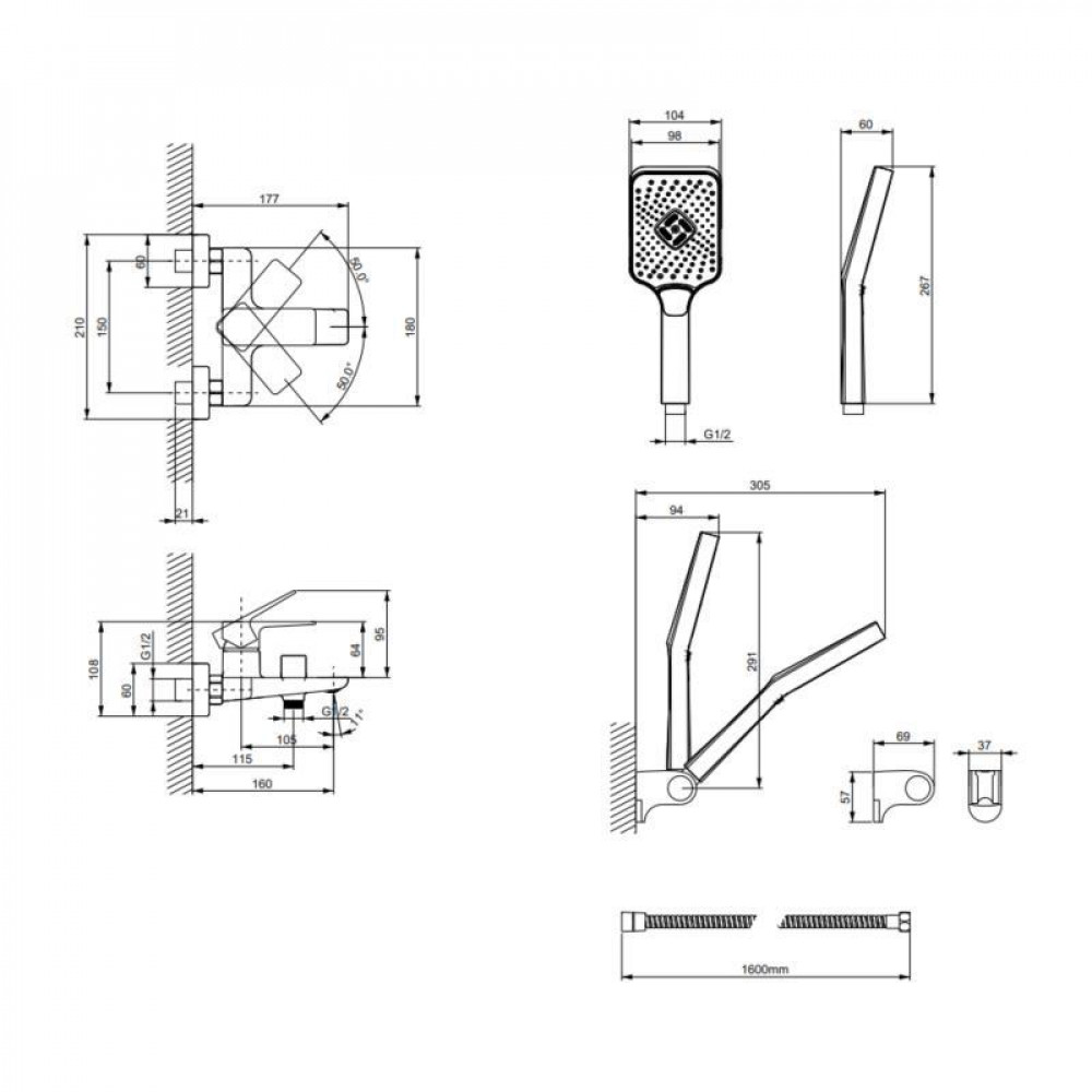 Змішувач латунний для ванни Lidz Orion 006 (з душовим гарнітуром) (k35) LDORI006CRM48093 Chrome SD00054217