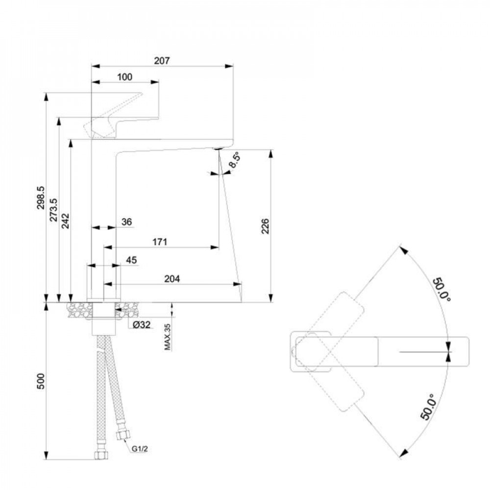 Змішувач латунний для раковини Lidz Orion 001FH високий (k25) LDORI001FHCRM48096 Chrome SD00054220
