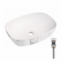 Раковина накладная Qtap Robin 500х380х140 мм, Marble, прямоугольная, с донным клапаном QT04116302MR