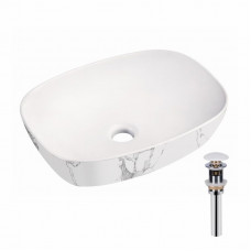 Раковина накладна Qtap Robin 500х380х140 мм, Marble, прямокутна, з донним клапаном QT04116302MR