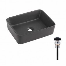 Раковина накладна Qtap Tern 480x370x135 мм, Anthracite, прямокутна, з донним клапаном QT17116069AN