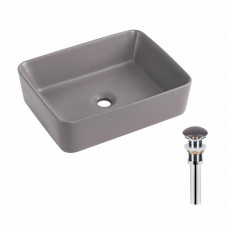 Раковина накладна Qtap Tern 480x370x135 мм, Stone grey, прямокутна, з донним клапаном QT17116069SG