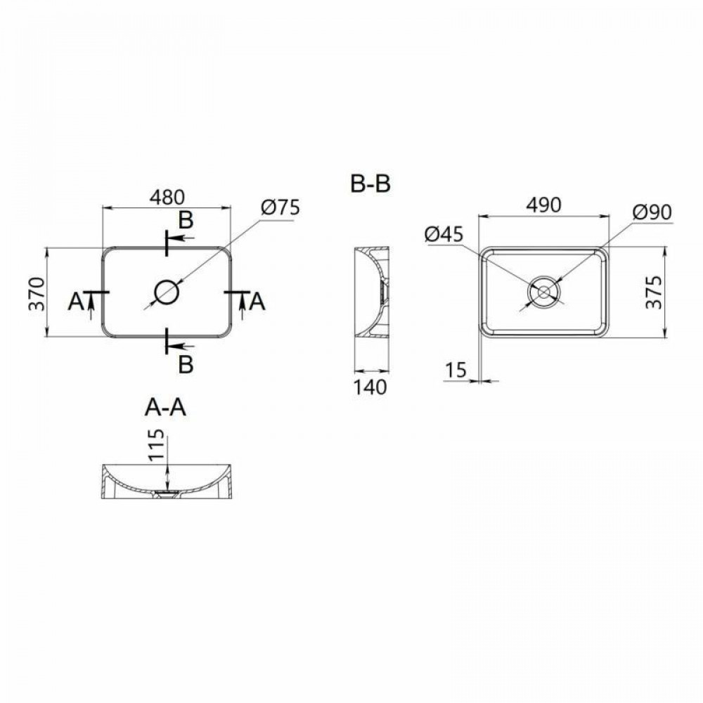 Раковина накладна Qtap Tern 480x370x135 мм, Beige, прямокутна, з донним клапаном QT17116069SB SD00054302
