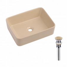 Раковина накладна Qtap Tern 480x370x135 мм, Beige, прямокутна, з донним клапаном QT17116069SB