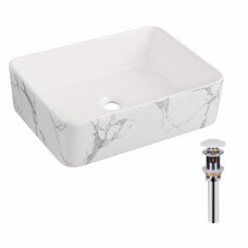 Раковина накладна Qtap Tern 480x370x135 мм, Marble, прямокутна, з донним клапаном QT17116069MR