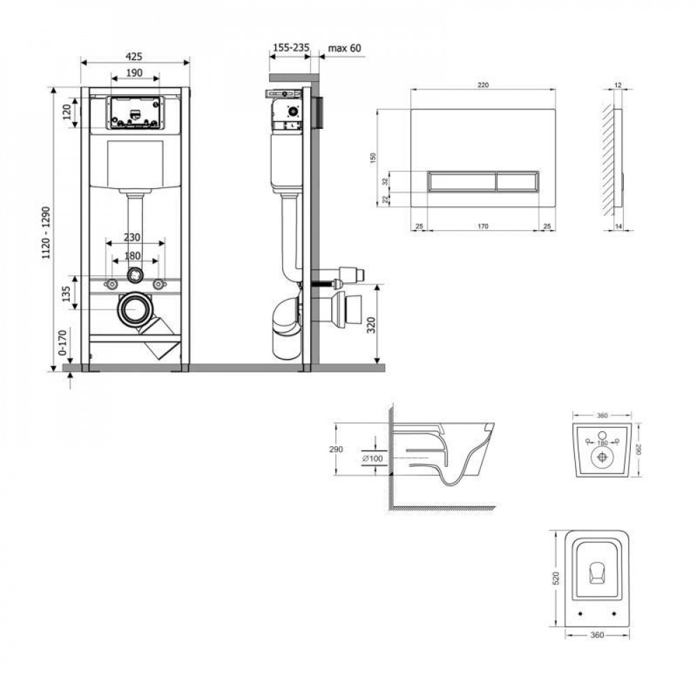 Готове рішення Qtap для ванної кімнати: підвісний унітаз Crow Ultra Quiet 520x360x290 + комплект інсталяції SD00054305