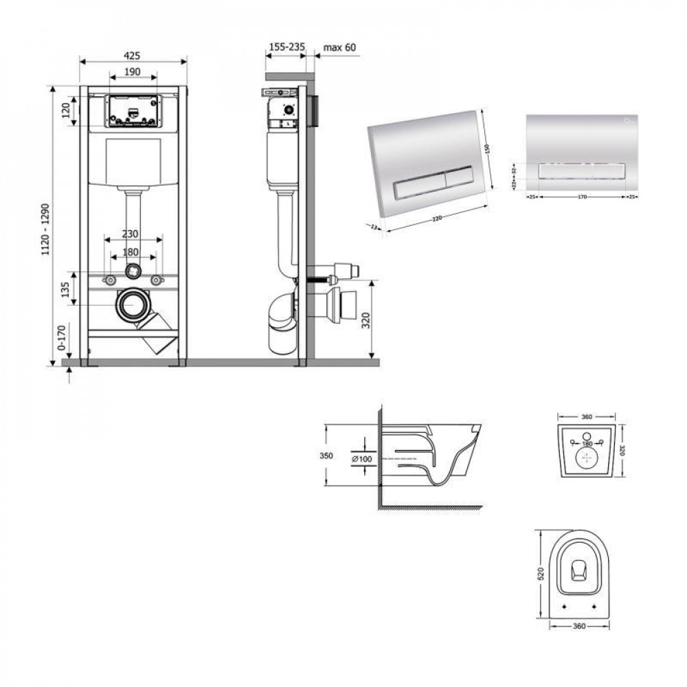 Готове рішення Qtap для ванної кімнати: підвісний унітаз Swan Ultra Quiet 520x360x320 + комплект інсталяції SD00054324