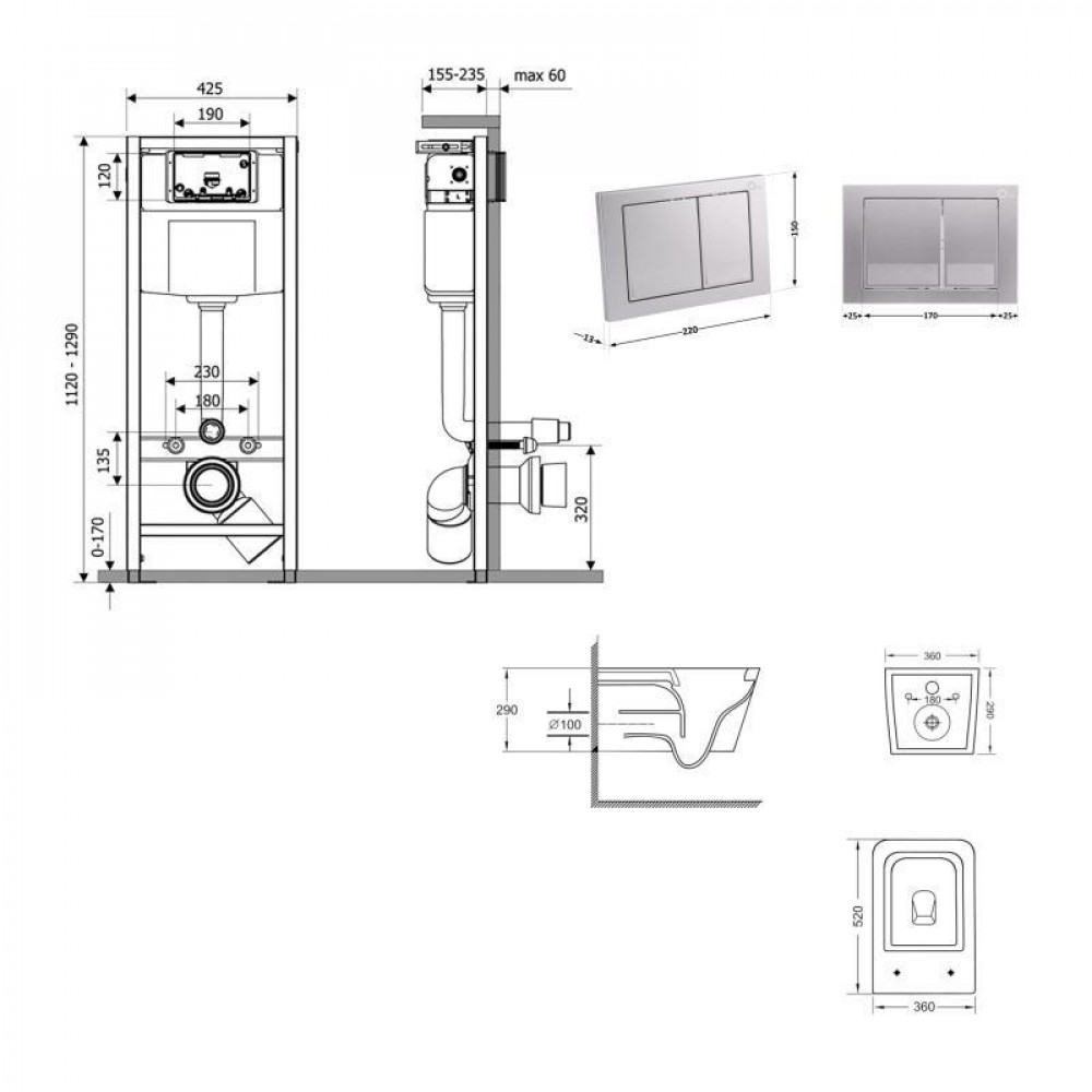Готове рішення Qtap для ванної кімнати: підвісний унітаз Crow Ultra Quiet 520x360x290 + комплект інсталяції SD00054329