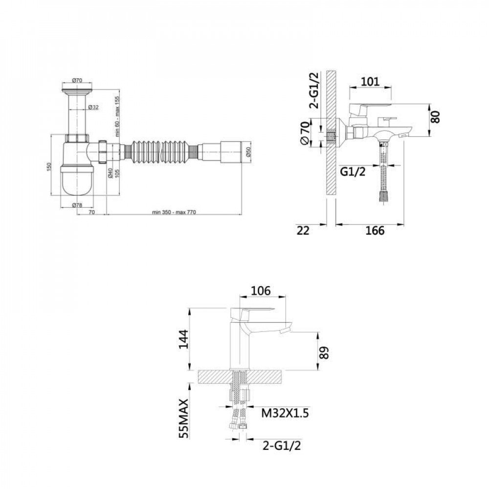 Комплект для Ванной Latwa: Смеситель для раковины LDLAT001CRM45412 + Смеситель для ванной LDLAT006CRM45414 SD00054435