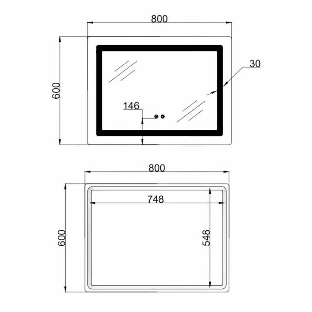 Дзеркало Lidz Kubis (KU2) 800х600 з LED-підсвічуванням Touch, з антизапотіванням, з димером, рег. яскравості LD78LF9048060 SD00054570