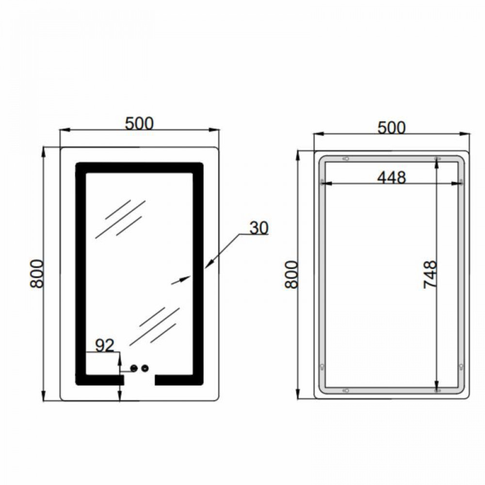 Зеркало Lidz Kubis (KU2) 500х800 с LED-подсветкой Touch, с антизапотеванием, с диммером, рег. яркости LD78LF936508048448 SD00054572