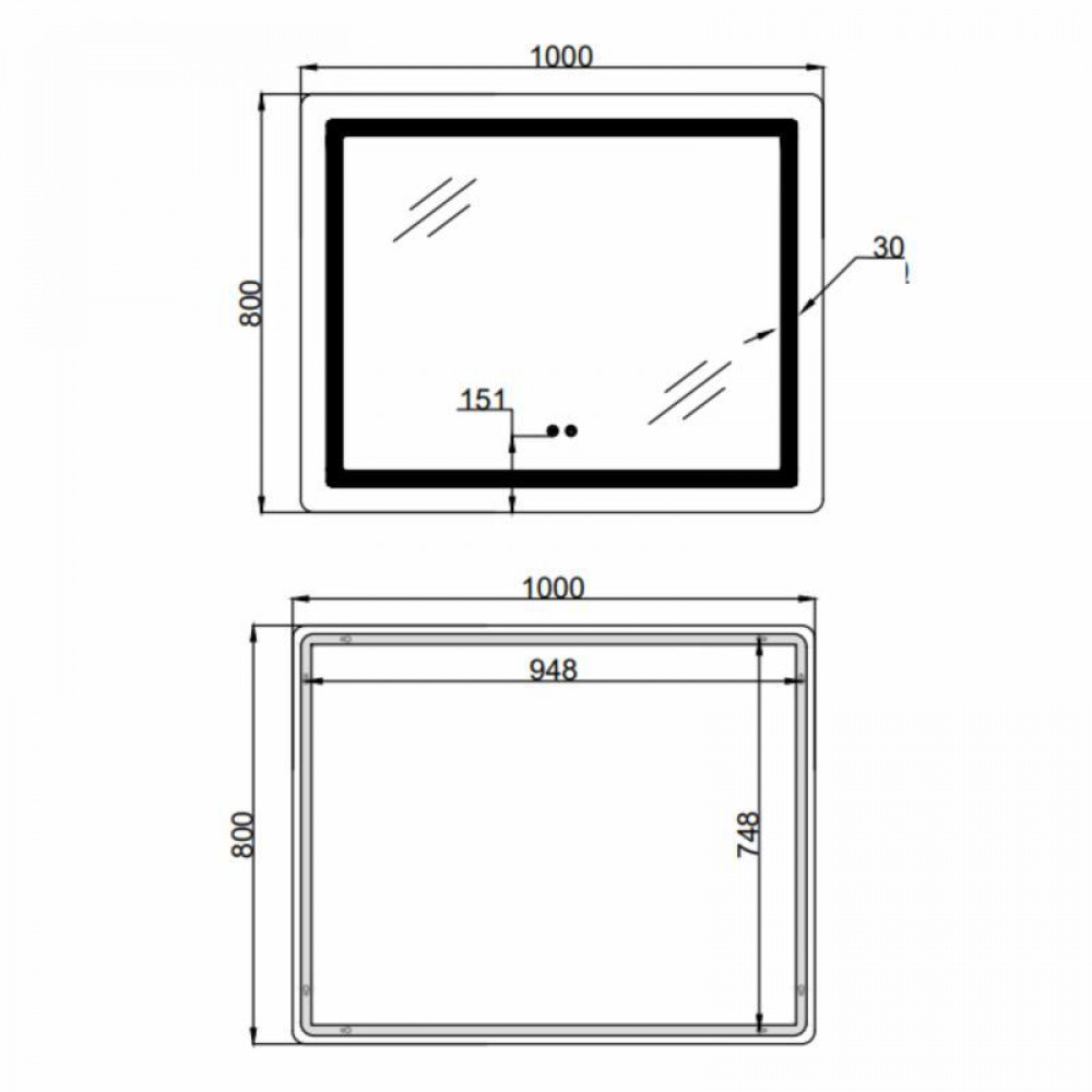 Зеркало Lidz Kubis (KU2) 1000х800 с LED-подсветкой Touch, с антизапотеванием, с диммером, рег. яркости LD78LF6141008048450 SD00054574