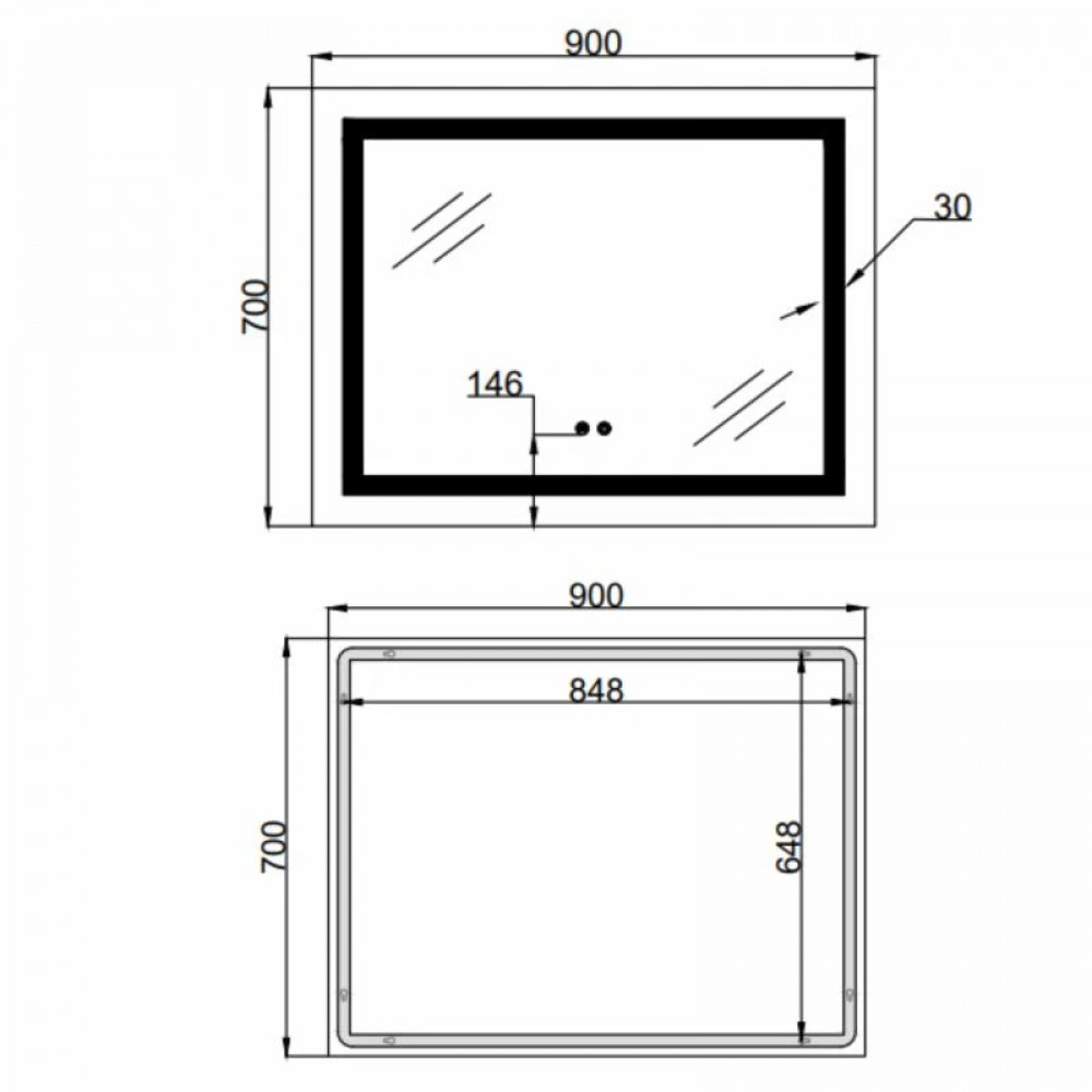 Дзеркало Lidz Kubis (KU1) 900х700 з LED-підсвічуванням Touch, з антизапотіванням, з димером, рег. яскравості LD78LF904907048451 SD00054575