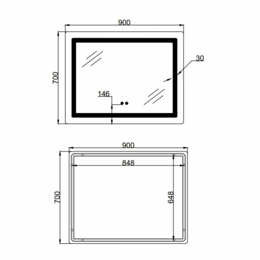 Зеркало Lidz Kubis (KU2) 900х700 с LED-подсветкой Touch, с антизапотеванием, с диммером, рег. яркости LD78LF90448452 SD00054576