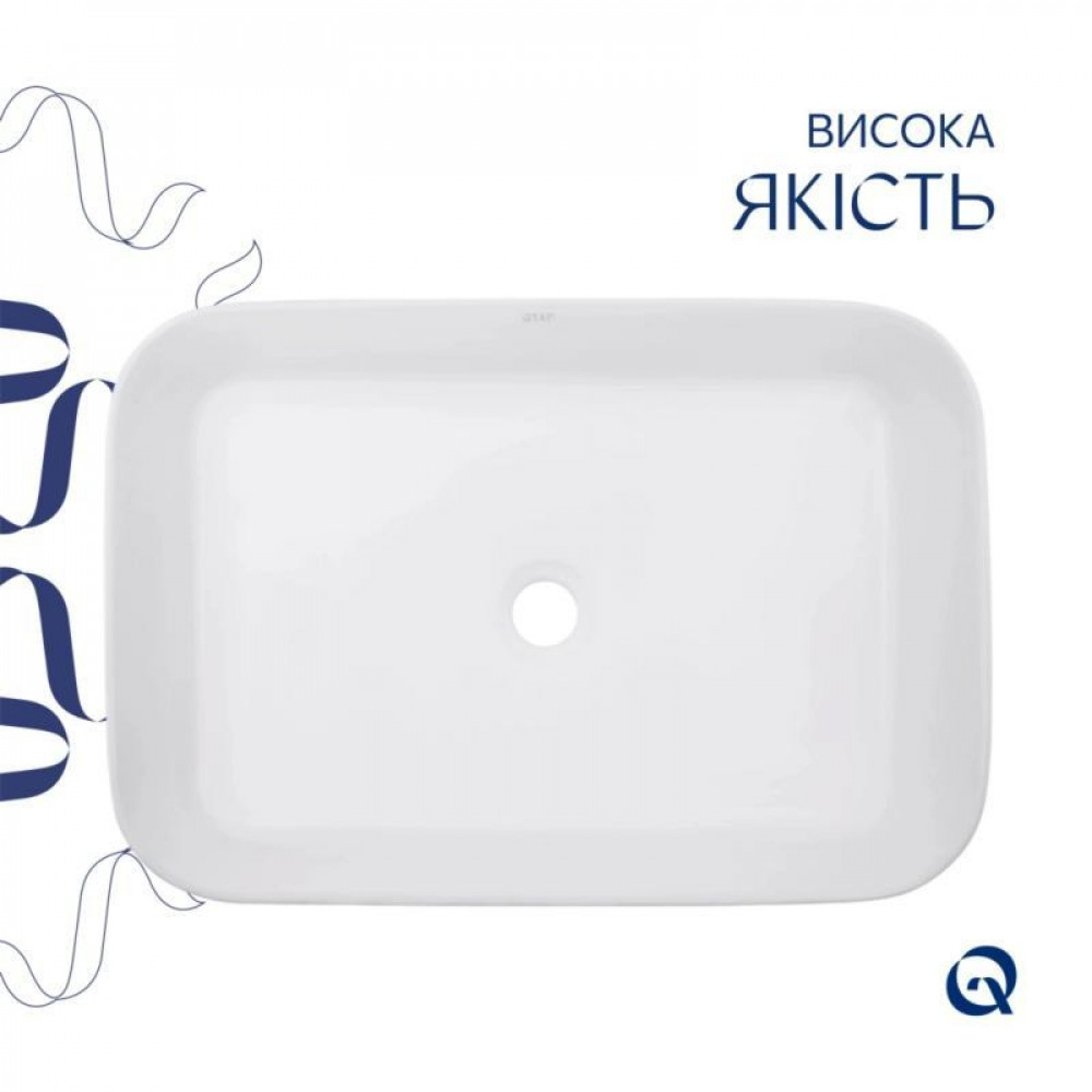 Комплект Qtap Virgo N: Раковина накладна 560x380x130 мм, White, прямокутна + Донний клапан Pop-up PU02 SD00054586