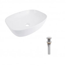 Комплект Qtap Cardinal: Раковина накладна 600x380x140 мм, White, овальна + Донний клапан Pop-up PU02