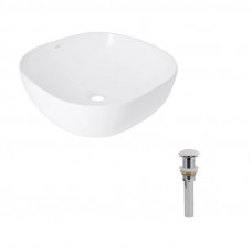 Комплект Qtap Kolibri: Раковина накладна 425x425x140 мм, White, квадратна + Донний клапан Pop-up PU02