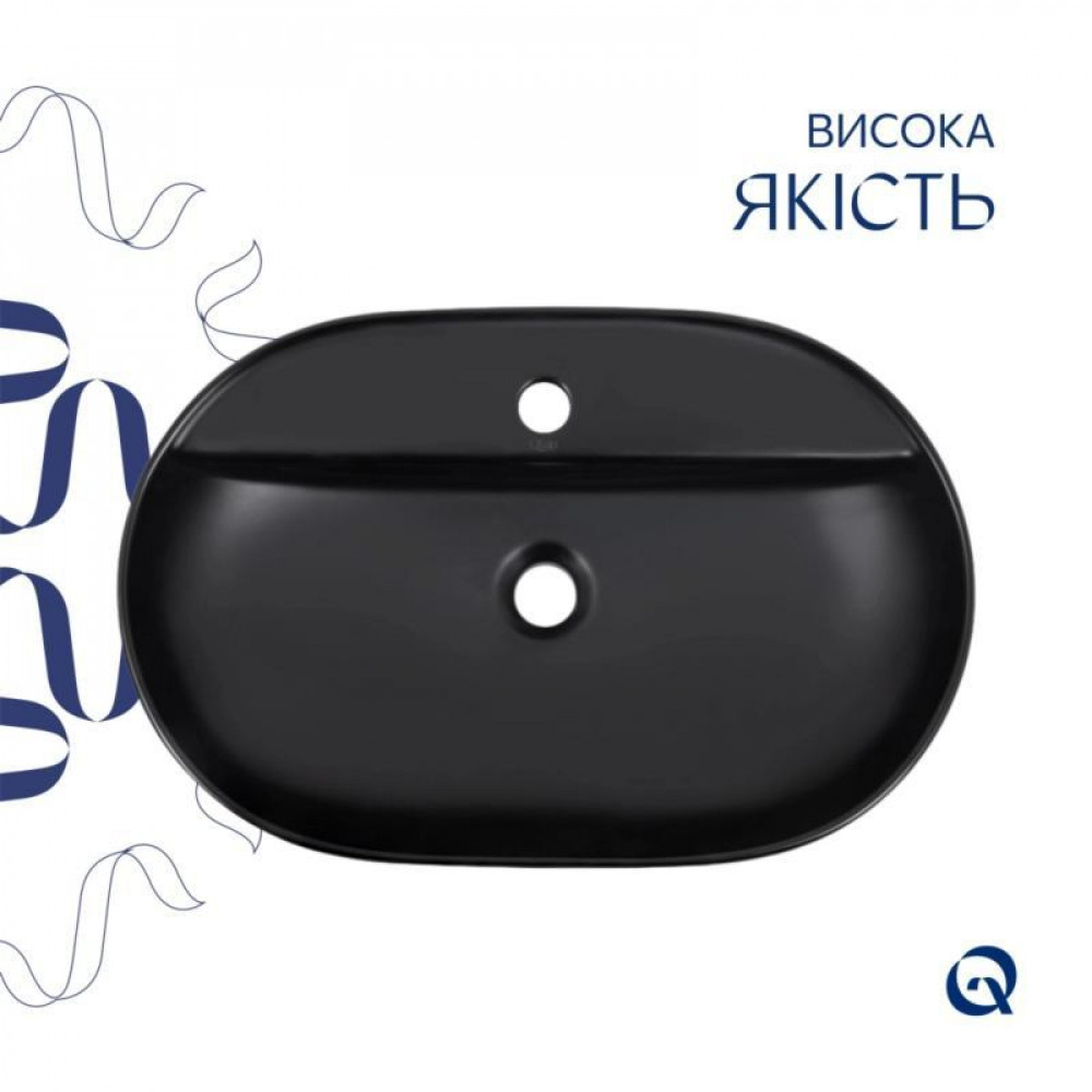 Комплект Qtap Scorpio: Раковина накладная 600x400x120 мм, Matt Black, овальная + Донный клапан Pop-up PU03 SD00054593