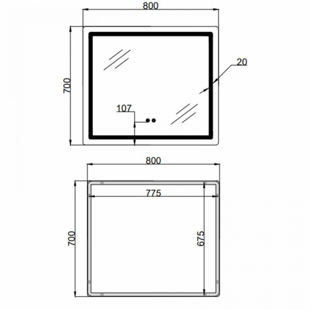 Зеркало Qtap Mideya (MI2) 800х700 с LED-подсветкой Touch, с антизапотеванием, с диммером, рег. яркости QT2078NCF807048476 SD00054600