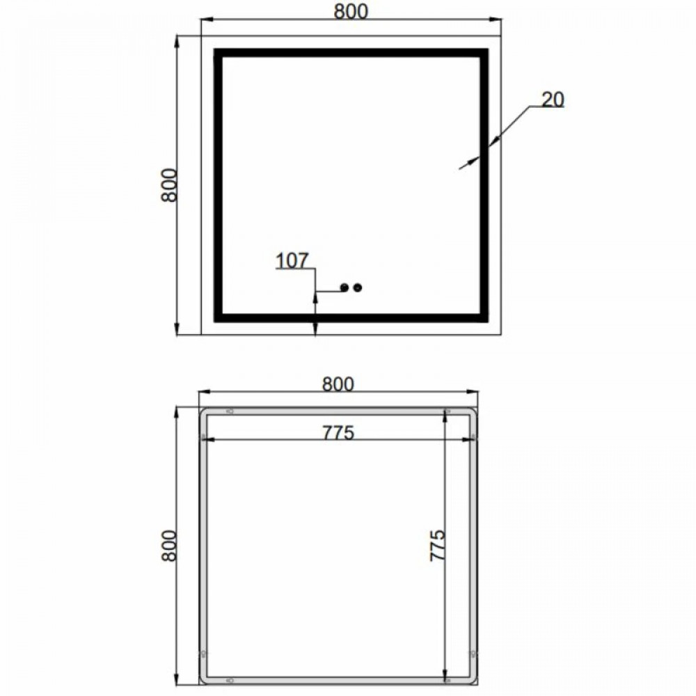 Дзеркало Qtap Mideya (MI1) 800x800 з LED-підсвічуванням Touch, з антизапотіванням, димером, рег. яскравості QT2078NCF808048477 SD00054601