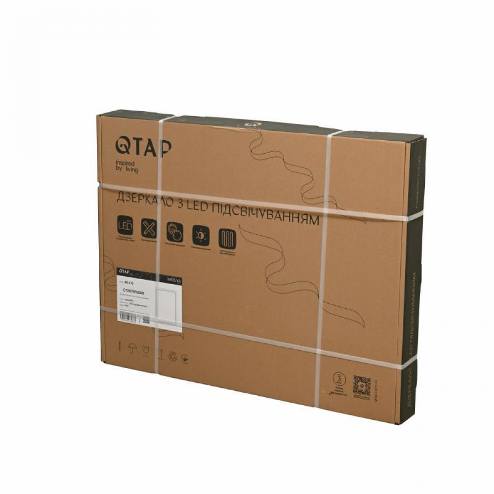 Дзеркало Qtap Mideya (MI2) 600х800 з LED-підсвічуванням Touch, з антизапотіванням, димером, рег. яскравості QT2078F6080 SD00054602