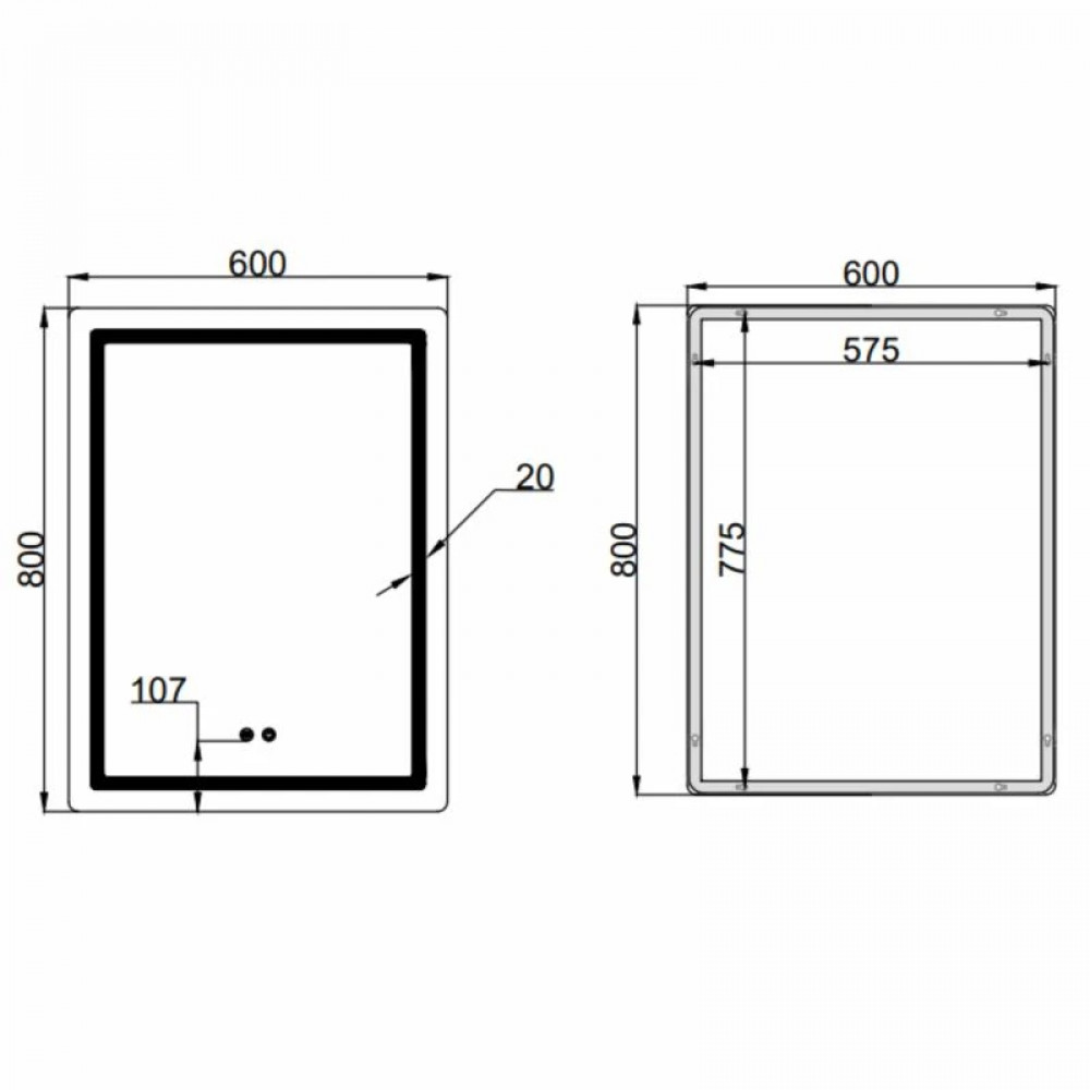 Дзеркало Qtap Mideya (MI2) 600х800 з LED-підсвічуванням Touch, з антизапотіванням, димером, рег. яскравості QT2078F6080 SD00054602