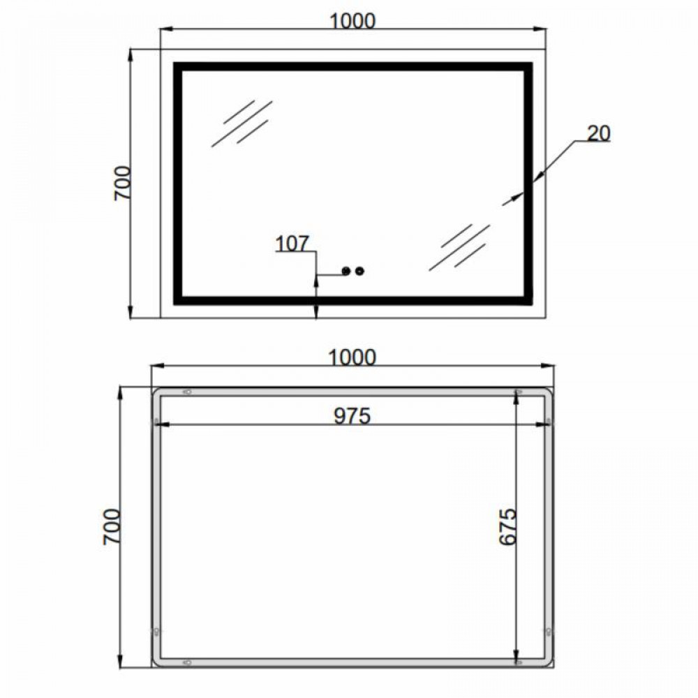 Дзеркало Qtap Mideya (MI1) 1000х700 з LED-підсвічуванням Touch, з антизапотіванням, димером, рег. яскравості QT2078NCF10070 SD00054603