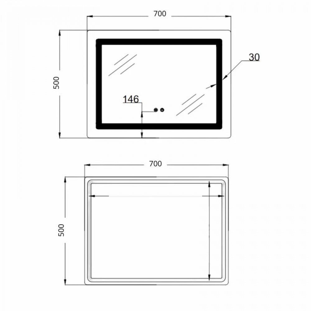 Дзеркало Lidz Kubis (KU2) 700х500 з LED-підсвічуванням Touch, з антизапотіванням, з димером, рег. яскравості LD78LF90448486 SD00054610
