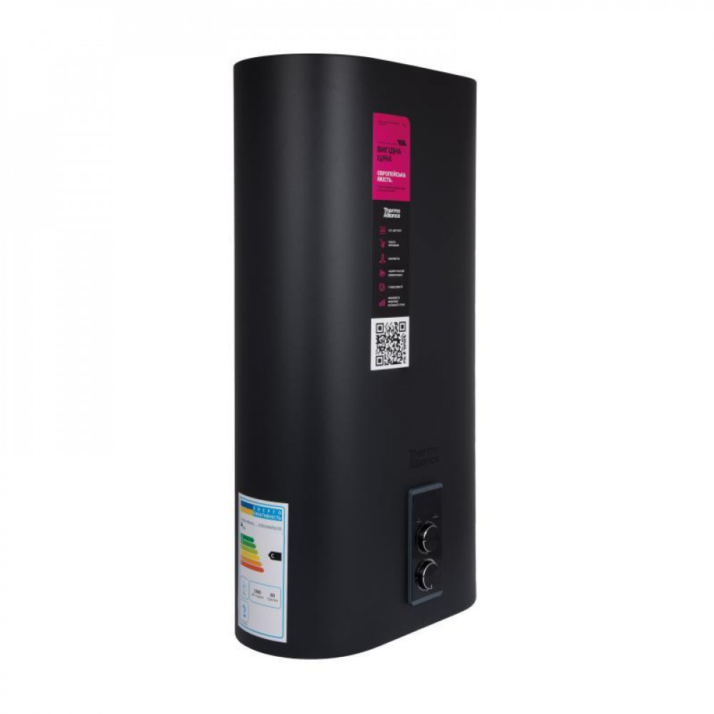 Водонагрівач електричний Thermo Alliance 50 л Black, плоский вертикальний, мокрий ТЕН 2 кВт (0,8+1,2) DT50V20G(PD)/2В SD00054752