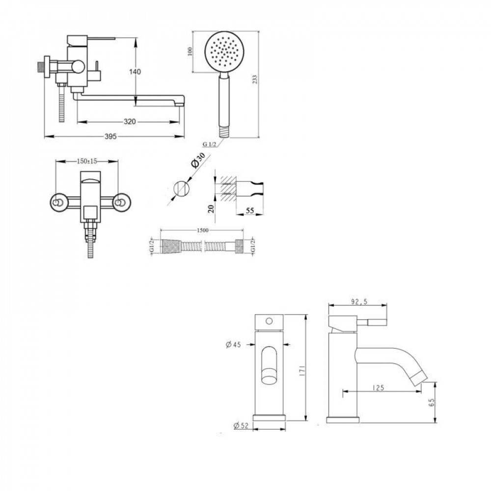 Комплект для ванної кімнати Aria 005, Nickel (k35) з довгим поворотним виливом та душовим гарнітуром +Змішувач для раковини SD00054871
