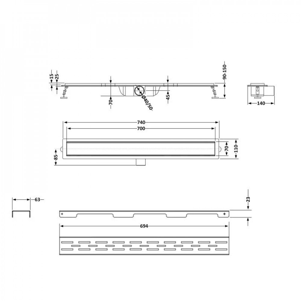 Комплект Qtap Taurus FD700 (PVD) Лінійний трап із нержавіючої сталі з сухим затвором 700 мм SD00055026