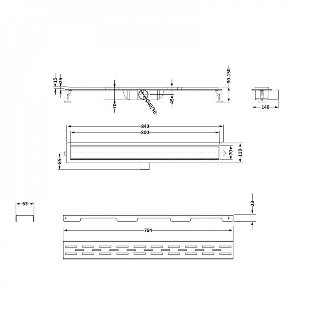Комплект Qtap Taurus FD800 (PVD) Лінійний трап із нержавіючої сталі із сухим затвором 800 мм SD00055029