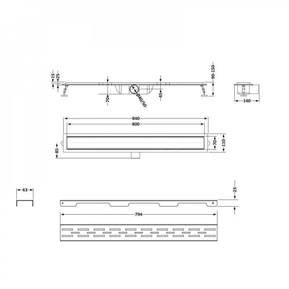 Комплект Qtap Taurus FD800 (BLA) Лінійний трап із нержавіючої сталі з сухим затвором 800 мм SD00055030