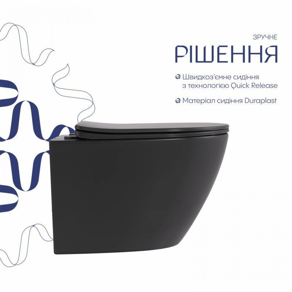 Унітаз підвісний Qtap Robin Ultra Quiet 520×365×340 мм, Anthracite, з сидінням Slim Duroplast / Soft-close / Quick Release SD00055119