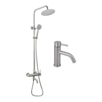 Акционный набор: Lidz Aria 0011F Смеситель для раковины (k35) Nickel + Lidz Aria 1031 Душевая система на 3 потребителя (с изливом)